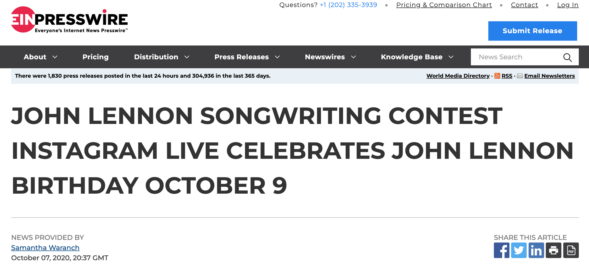 John Lennon Songwriting Contest Instagram Live Celebrates John Lennon Birthday October 9